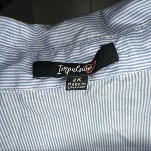 Button down shirt dress with belt and cut out sleeves blue with white stripes 2x